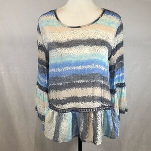 Zac & Rachel soft colors abstract print bell sleeve top size small